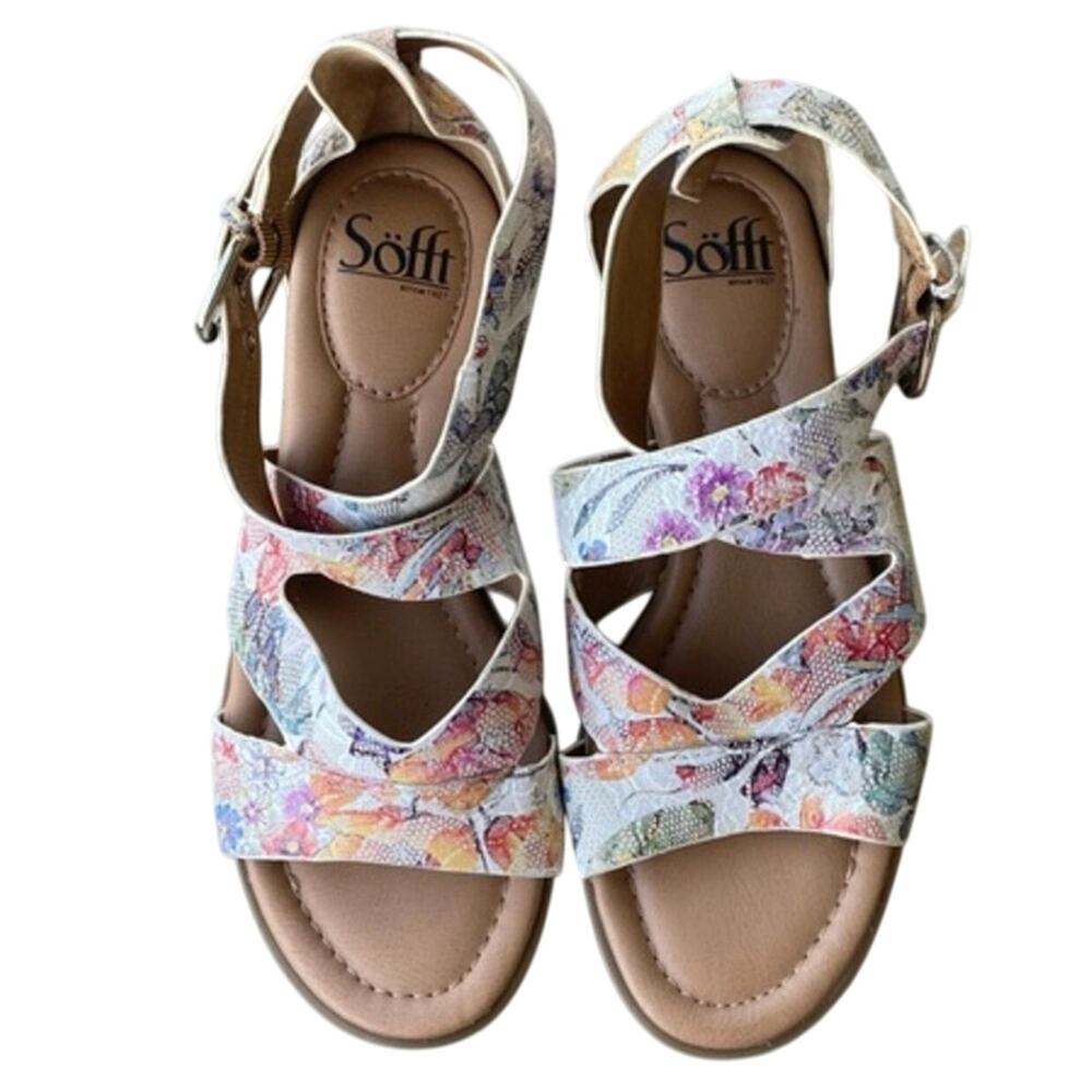 Sofft Pink and Orange Floral Sandals with Adjustable Straps size 7 romantic